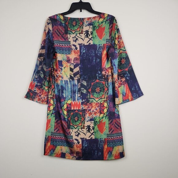 Sweet Miss Size M 3/4 Sleeve Lightweight Artsy Multicolor Dress - Picture 4 of 5